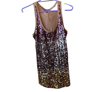 express brown sparkly multi colored ombré sequined y2k tank top